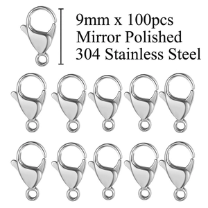 Detail von 9 mm polierten 304 Edelstahl Karabinerverschlüssen für DIY-Schmuck