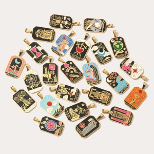 Vintage-Tarot-Anhänger aus Edelstahl mit bunten Emaille-Designs für DIY-Schmucksets