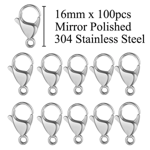Details von 16mm polierten 304 Edelstahl-Karabinerverschlüssen in der 100er Packung