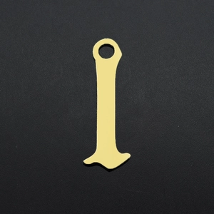 Polished gold-plated stainless steel letter I pendant with a glossy mirror finish detail