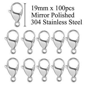 Makro-Detail von 19mm spiegelpolierten 304 Edelstahl-Karabinerverschlüssen für DIY-Schmuck