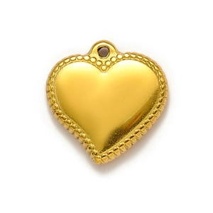 Pendentif cœur doré poli avec bordure perlée délicate pour la création de colliers
