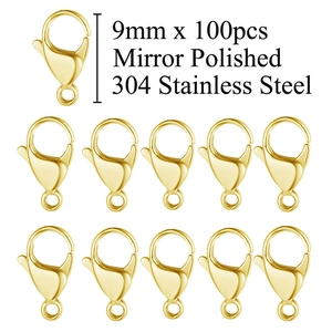Makro-Detail von 9mm Gold-Karabinerverschlüssen aus 304 Edelstahl mit Spiegelpolitur