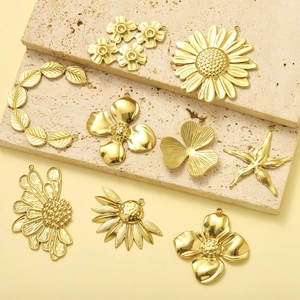 Pendentifs tournesol et feuilles en acier titane doré pour la création de bijoux DIY
