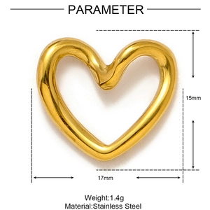 Paramètres de taille du pendentif coeur en acier inoxydable de 15mm de haut et 1,4g de poids