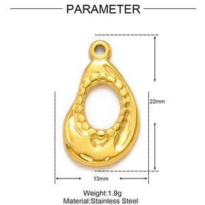Dimensions détaillées du pendentif goutte en acier inoxydable doré à perles