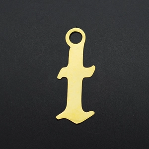 Detailed view of a gold-plated gothic letter f pendant for DIY necklace making