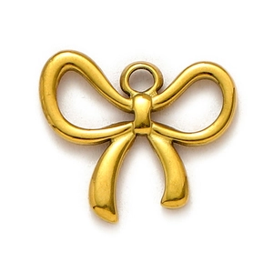 Pendentif nœud en acier inoxydable doré poli avec détails ruban sur fond blanc épuré