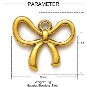 Détails du pendentif nœud en acier doré dimensions 17mm par 19mm et spécifications