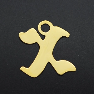 Macro shot of gold-plated stainless steel letter pendant with a polished mirror finish