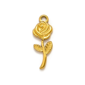 Vue détaillée d'un pendentif rose en acier inoxydable doré avec des feuilles texturées