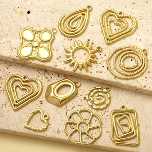 Golden titanium steel hollow heart and geometric teardrop pendants for DIY jewelry