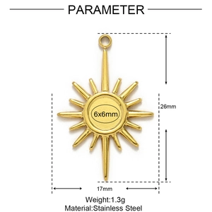 Détail du pendentif soleil en acier inoxydable doré de 26mm x 17mm pour bijoux DIY