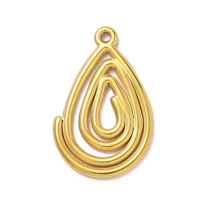 Macro view of teardrop spiral pendant in gold plated stainless steel for DIY jewelry
