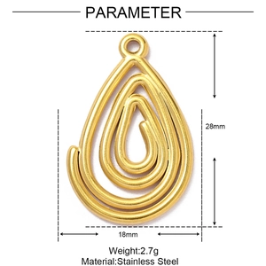 Detail view of 28mm x 18mm teardrop spiral stainless steel pendant with dimensions