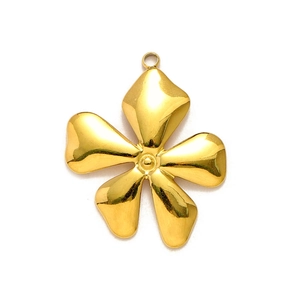 Ciondolo a fiore dorato lucido con cinque petali e anello superiore per gioielli fai-da-te
