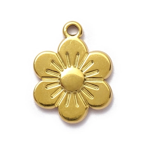 Pendentif fleur en acier titane doré avec texture rayonnante pour collier bijoux DIY