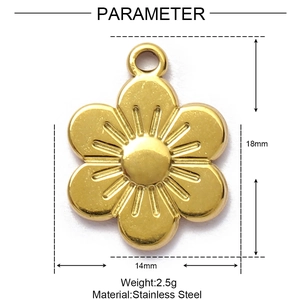 Dimensions techniques du pendentif fleur dorée en acier inoxydable de 18x14mm