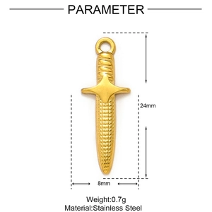 Dessin technique montrant les dimensions et le poids d'un pendentif dague en acier