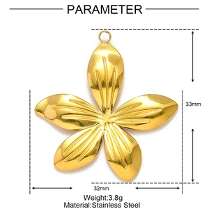 Dettagli su dimensioni e materiale del ciondolo a fiore da 33 mm in acciaio inossidabile