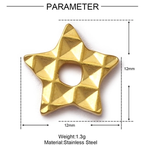Spécifications de taille pour pendentif en forme d'étoile dorée en acier inoxydable