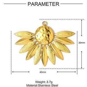 Détails du pendentif tournesol de 40mm en acier inoxydable avec dimensions précises