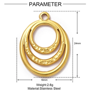 Detailed parameter diagram for triple-ring nested gold stainless steel pendant with dimensions