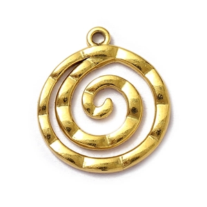Gold spiral teardrop pendant in stainless steel with textured hammered finish for DIY jewelry