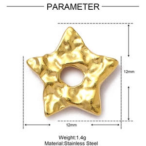 Pendentif étoile martelée en acier inoxydable doré, dimensions 12 mm et poids 1,4 g