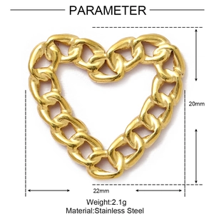 Technical view of a gold stainless steel hollow heart pendant with 22mm x 20mm dimensions