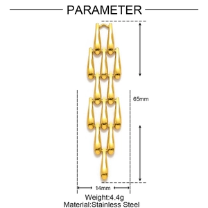 Diagramma tecnico dettagliato che mostra le dimensioni del ciondolo a goccia d'oro multistrato