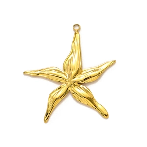 Détail macro d'un pendentif étoile de mer doré texturé avec finition de surface polie
