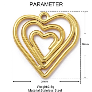 Detailed dimensions of gold stainless steel layered heart pendant with weight specifications