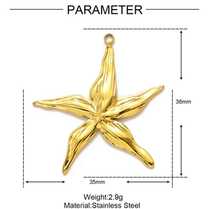 Pendentif étoile de mer doré en acier inoxydable avec dimensions 36mm x 35mm et poids 2,9g