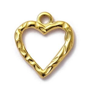 Detailed view of hollow heart pendant with spiral texture and gold finish