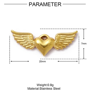 Détails techniques du pendentif cœur ailes en acier inoxydable de 20 mm avec dimensions