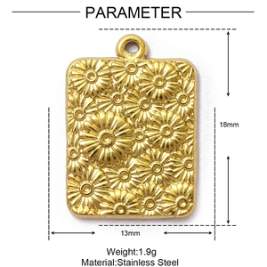Spécifications du pendentif rectangulaire en acier doré avec relief de tournesol