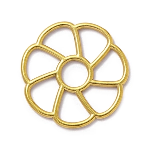 Detail showing golden six-petal hollow floral pendant charm for jewelry making DIY