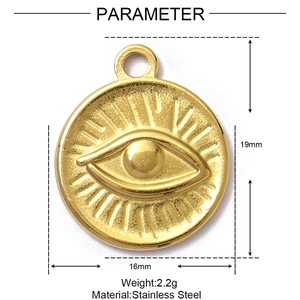 Spécifications de taille pour le pendentif mauvais œil en acier inoxydable de 19mm