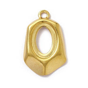 Golden hexagonal stainless steel pendant base with oval hollow for jewelry DIY