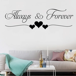 Sticker mural moderne en vinyle Always Forever avec coeurs pour déco de salon