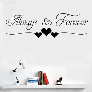 Sticker Mural en Vinyle Always Forever Avec Motif de Cœur Noir PVC Imperméable pour Salon Chambre Décoration Romantique Maison