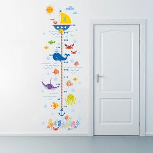 Cartoon underwater world shark height growth chart wall sticker for kids room decor