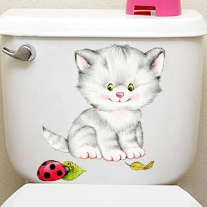 Cute hand-drawn cat and ladybug PVC wall stickers for children room nursery decor