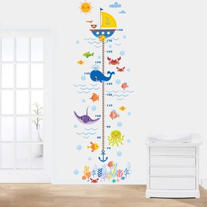 Cartoon ocean world self-adhesive wall sticker height chart for kids 70 to 180cm