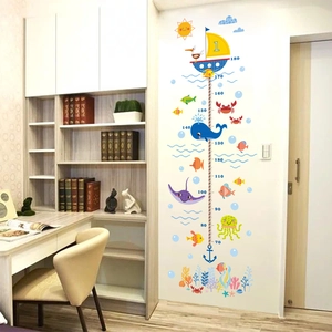 Detail showing cartoon marine animals height chart wall sticker measuring up to 180cm