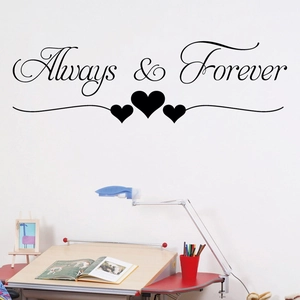 Sticker mural vinyle Always & Forever avec cœurs pour salon ou décoration de chambre