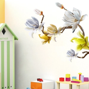 Stickers muraux 3D magnolia avec pétales violets et blancs pour décor de maison