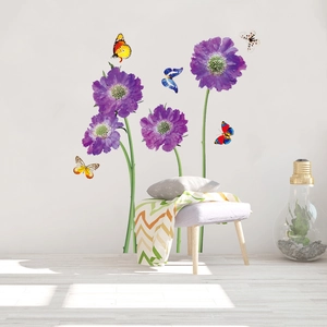 Purple flower and butterfly wall decal for living room bedroom home decoration