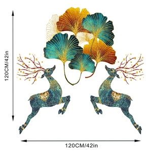 Detailed dimensions of ginkgo leaves and elk wall stickers measuring 120cm by 120cm
